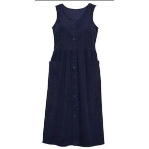 Vermont Country Store Womens Sz XL Navy Corduroy Button Up Overall Jumper Dress